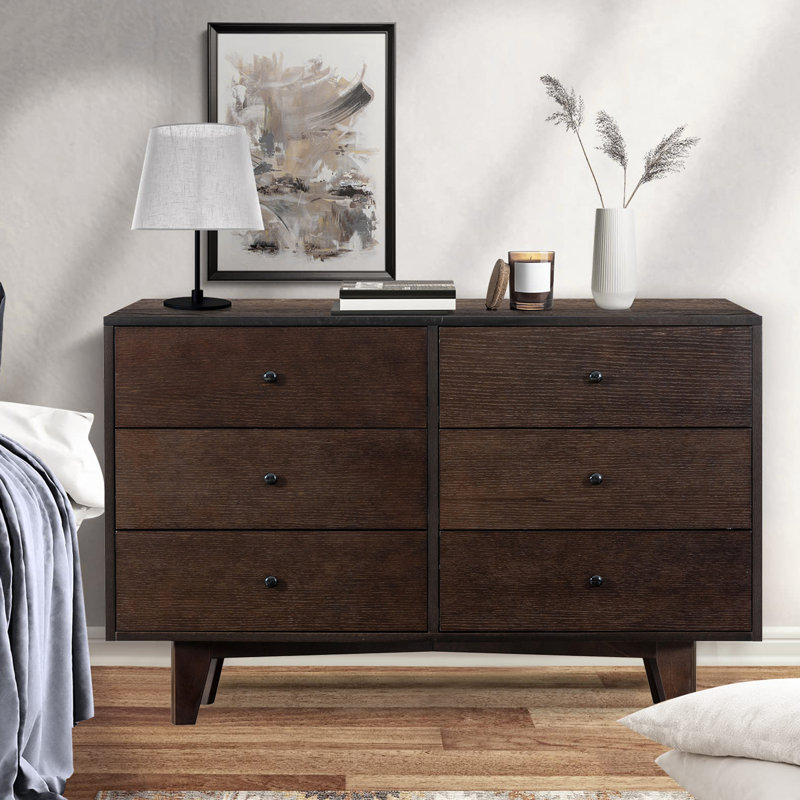 Ebern Designs Codiee Mid Century Modern Dresser Wide 6 Chest of Drawers Wayfair